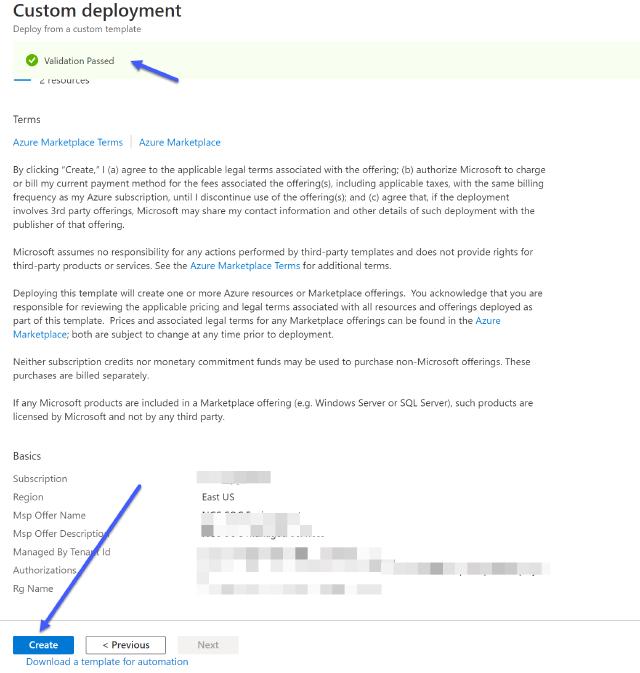 Validation passed and we can deploy the template Validation passed and we can deploy the template