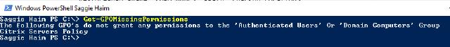 Result of the Get-GPOMissingPermissions
