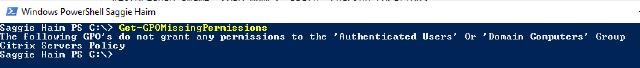 Result of the Get-GPOMissingPermissions Result of the Get-GPOMissingPermissions