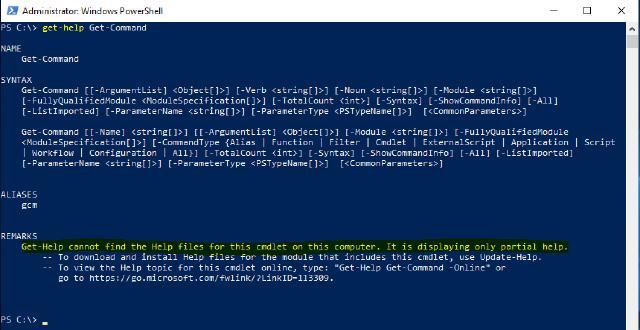 Running Get-Help without help files